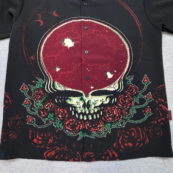 Vintage Grateful Dead By Dragonfly Skull Bertha Rose Button Shirt Black Mens Sz - Picture 3 of 13